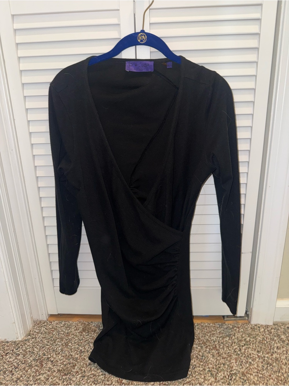 Long Sleeve Black Wrap Dress with Ruched Side